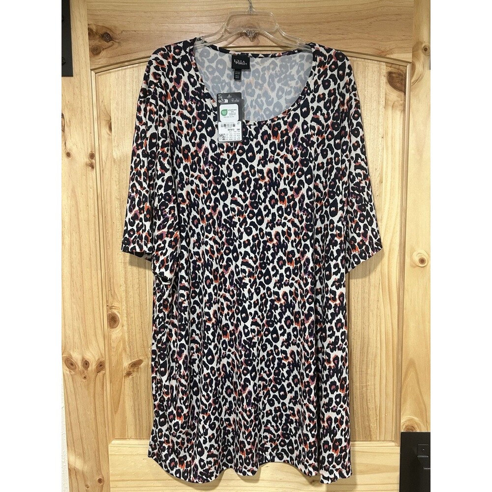 Ulla Popken Plus Size Women’s Tunic Short Sleeve Leopard Print Multi Color 3XL
